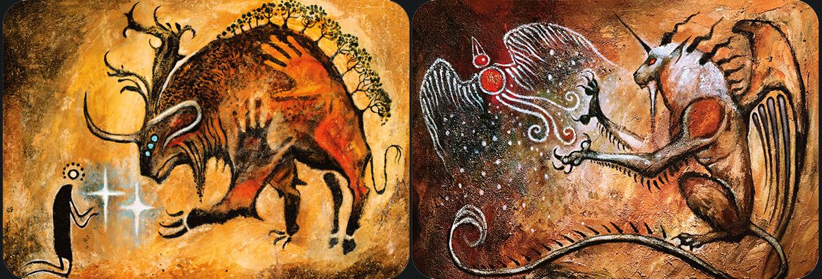 Magic The Gathering Artist Seb McKinnon's Artworks Ikoria Lair of Behemoths cave paintings Lascaux France