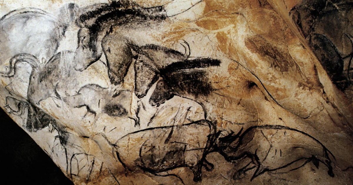 The fighting rhinoceroses Panel of the Horses Chauvet Cave Art Paintings France