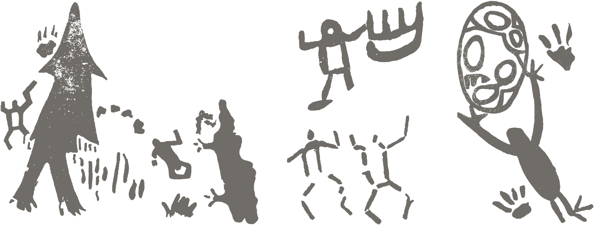 Rock Art Palau Micronesia Shapes that resemble a human body occur as stick-figures, hollow rectangles, and filled-in figures with heads, legs, and sometimes arms. Arms are often raised up as if in motion and some human-like images have facial features and spread fingers or toes