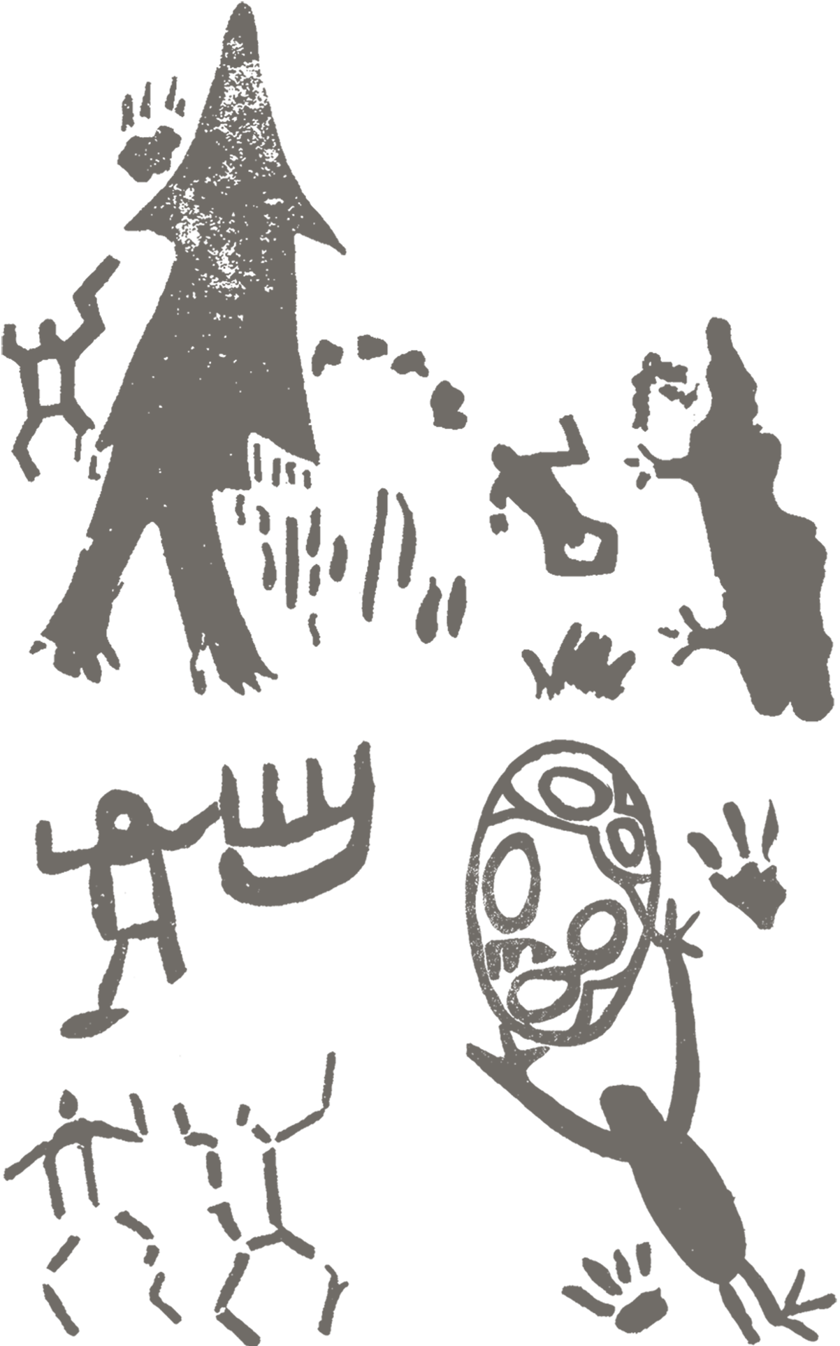 Rock Art Palau Micronesia Shapes that resemble a human body occur as stick-figures, hollow rectangles, and filled-in figures with heads, legs, and sometimes arms. Arms are often raised up as if in motion and some human-like images have facial features and spread fingers or toes