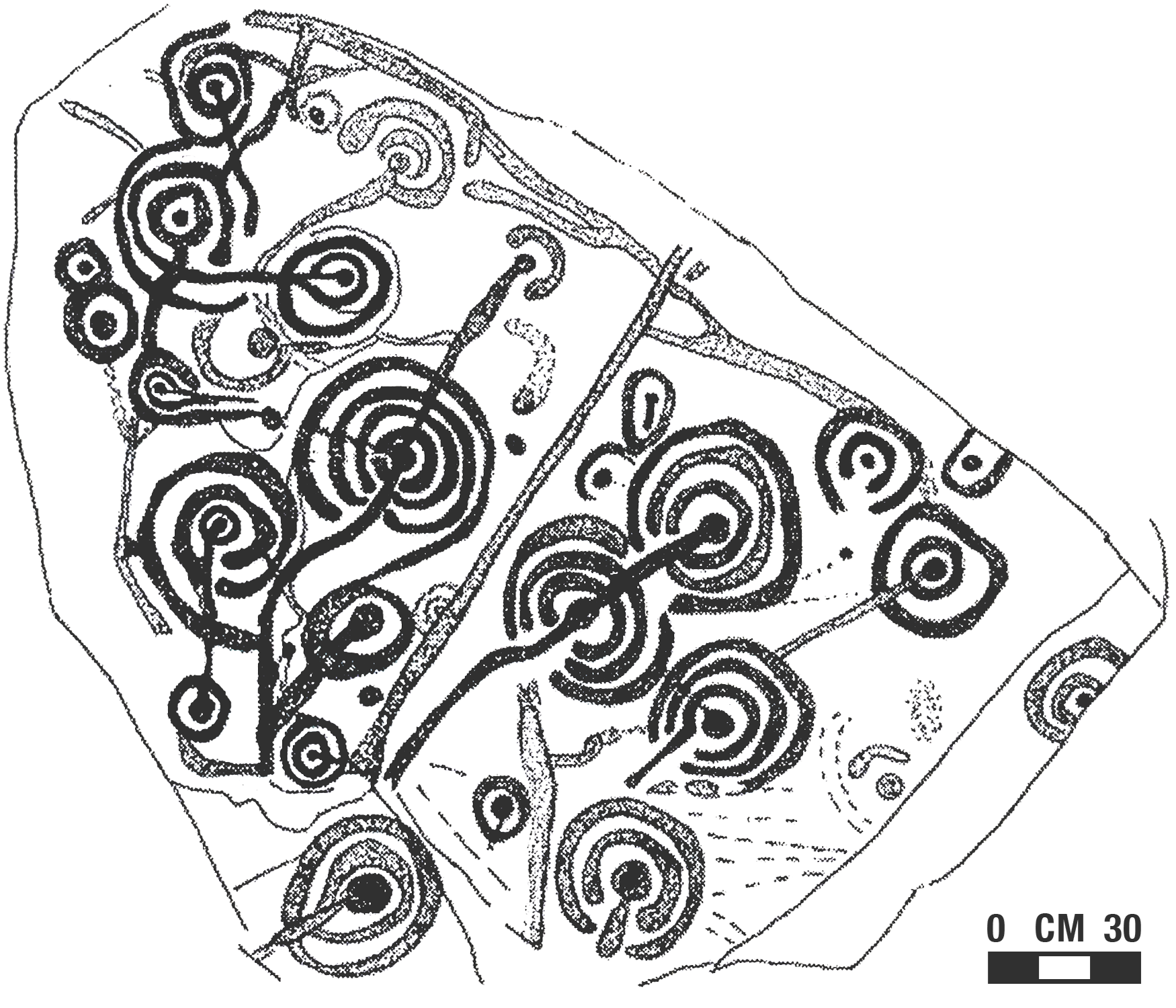 A drawing by Stan Beckensall of Ketley Crag Rock Shelter
