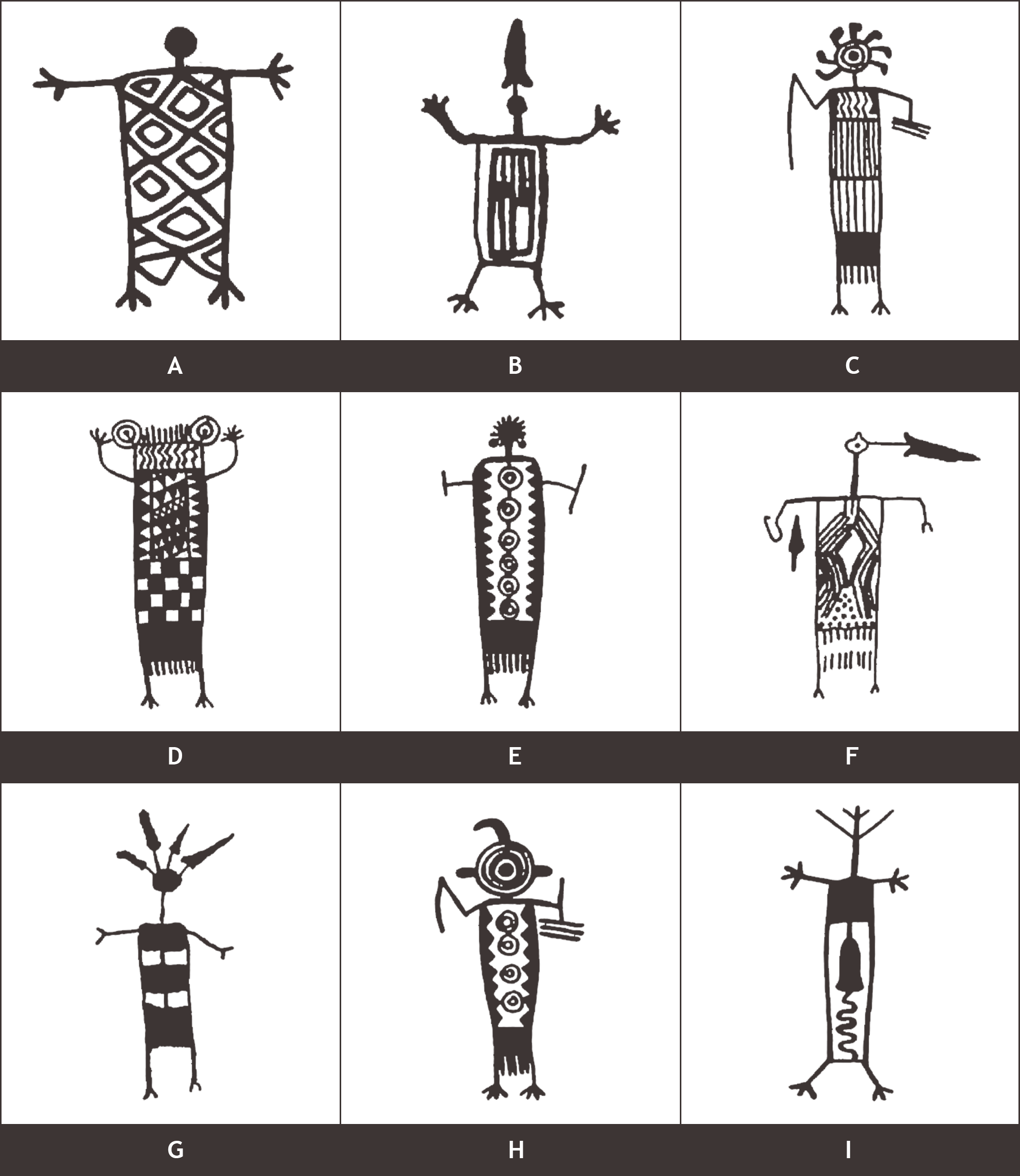 Patterned body anthropomorphic figures