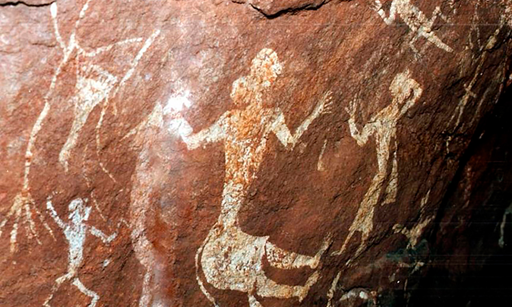 Dancers Bradshaw Foundation Rock Art Paintings Pachmarhi Hills India Prehistoric Prehistory Archaeology