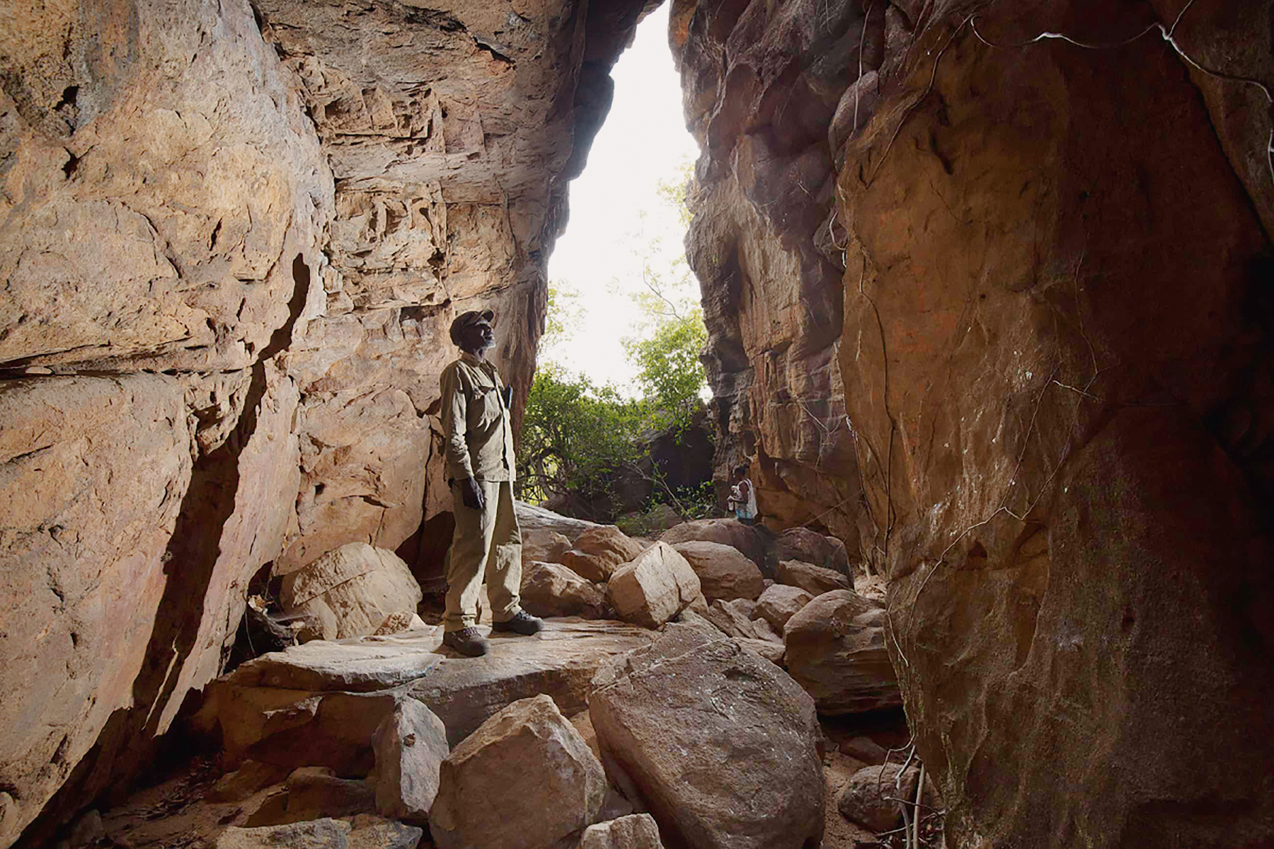 Traditional owner Ricky Nabarlambarl, and other Bininj, search for rock art in remote cave systems on the Arnhem Land plateau