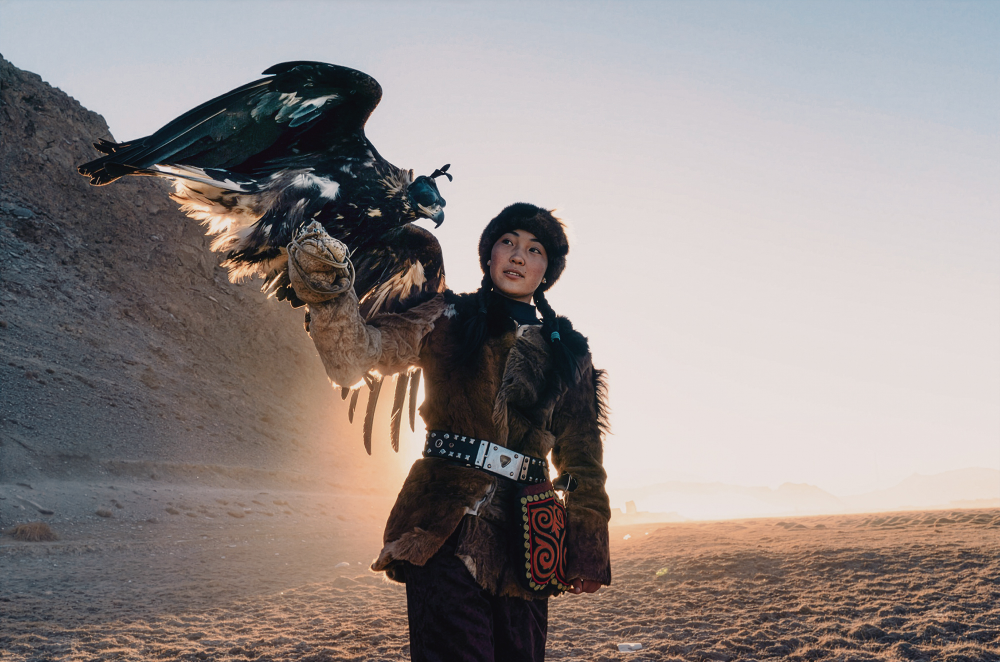 Zamanbol, 14, is an eagle huntress. A Kazakh nomad in the Altai region of Mongolia