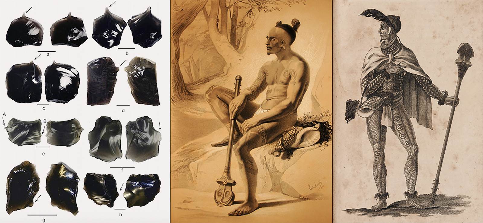 Obsidian artifacts (left) found at the site of Nanggu on the Solomon Islands. Image: Kononenko et al