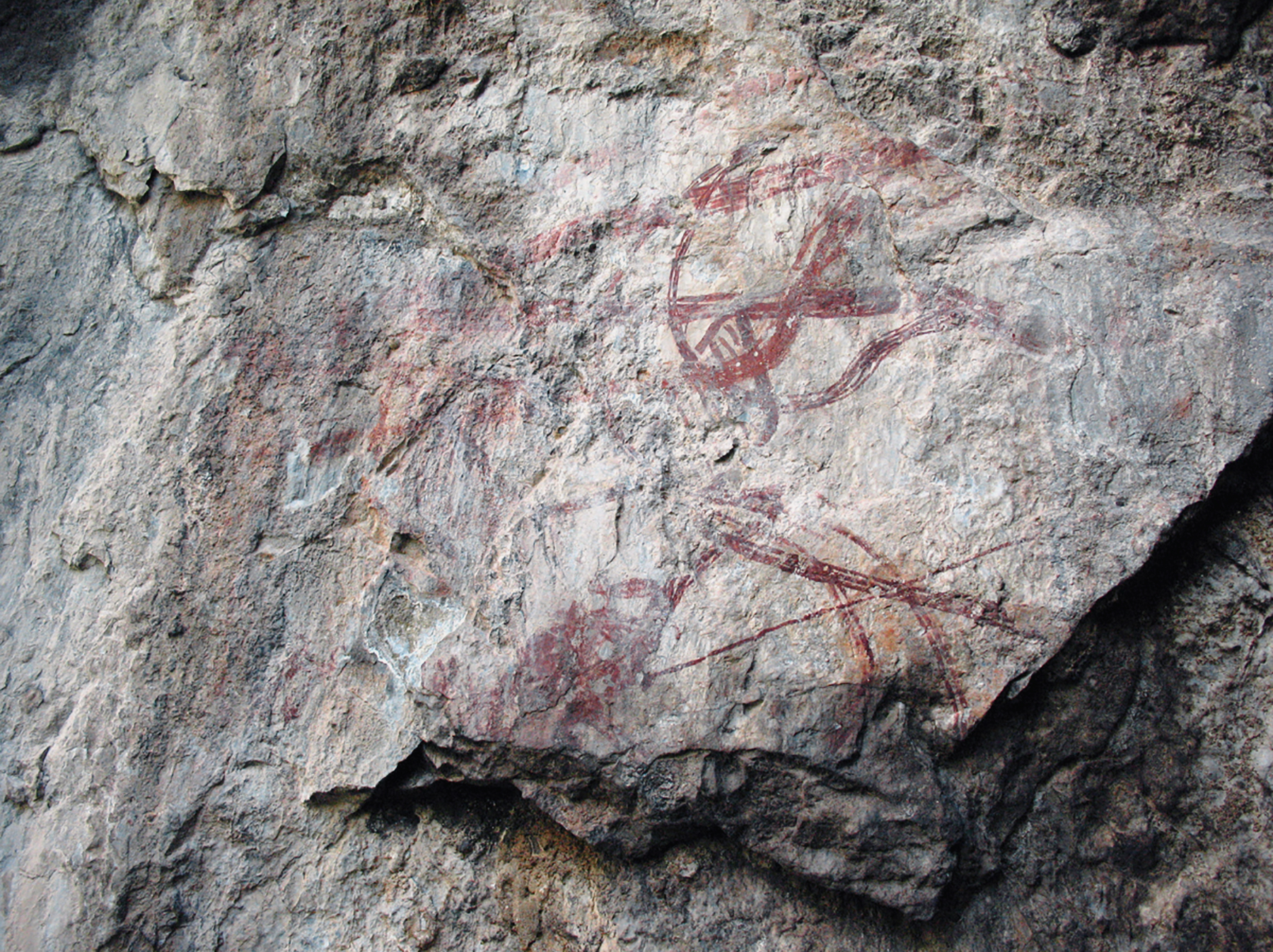Rock paintings at Tiger Leaping Gorge, Jinsha River valley, southwestern China
