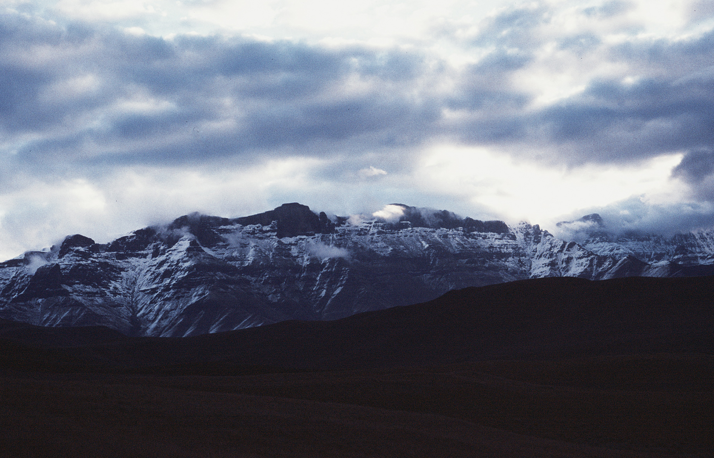 Snow on the mountains close to Eland Cave, Cathedral Peak, September 1979