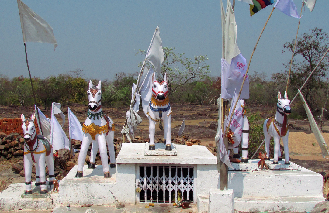 An altar with horses. Horses sanctuaries near the road side or in the jungle represent some local gods